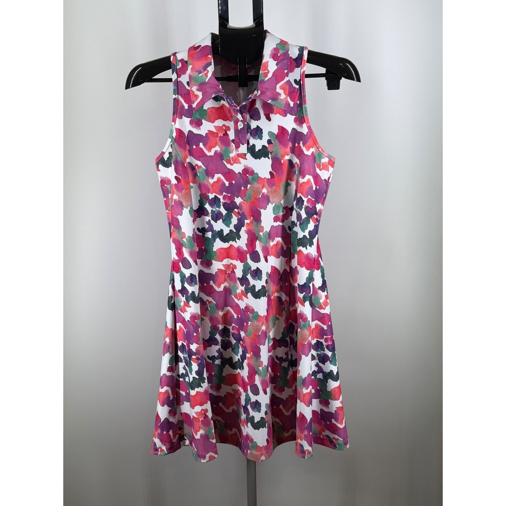 SwingDish Womens Sleeveless Golf Dress Pink Purple Abstract Watercolor Small